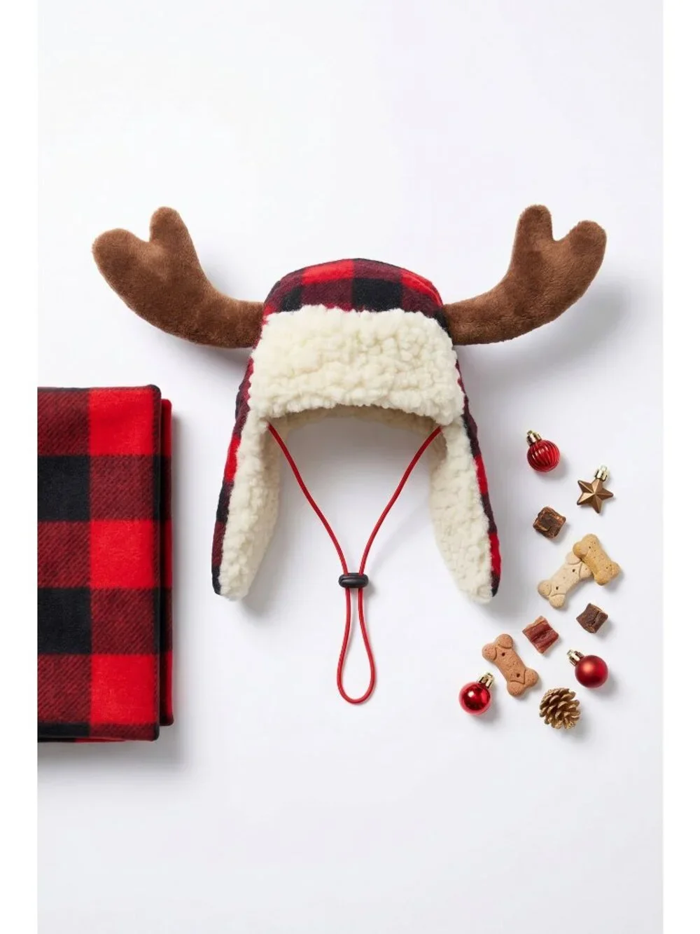 NWT Huxley & Kent XL Dog Antler Hat Buffalo Plaid Christmas Holiday Pet Hat